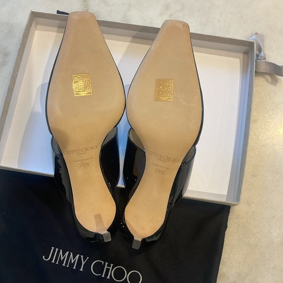 NIB JIMMY CHOO HAWKE 65 BLACK PATENT LEATHER MULES. 39.5/8 - Picture 8 of 9